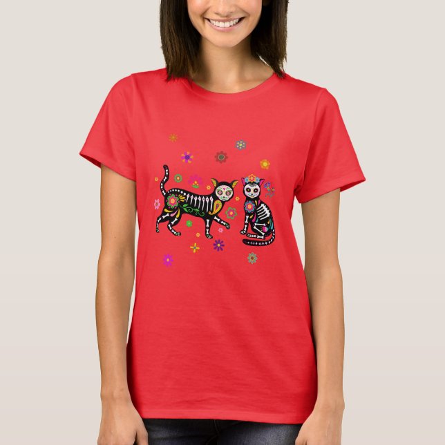Dia De Los Muertos Cats T-Shirt (Vorderseite)