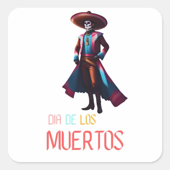 Dia de los Muertos Charro Quadratischer Aufkleber (Vorderseite)