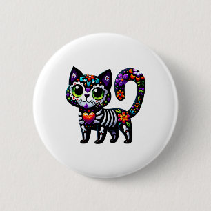 Dia De Los Muertos Cinco De Mayo Cat Sugar Skull Button