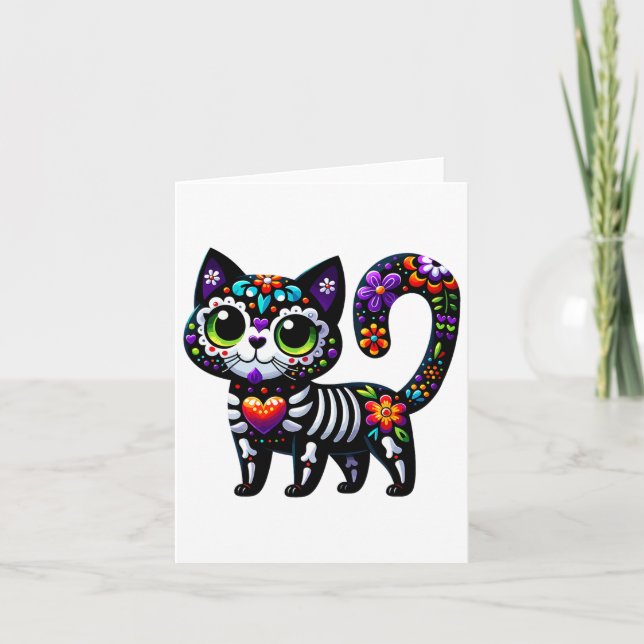 Dia De Los Muertos Cinco De Mayo Cat Sugar Skull Karte (Vorderseite)