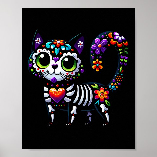 Dia De Los Muertos Cinco De Mayo Cat Sugar Skull Poster (Vorne)