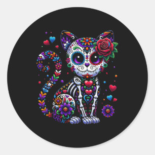 Dia De Los Muertos Cinco De Mayo Cat Sugar Skull Runder Aufkleber
