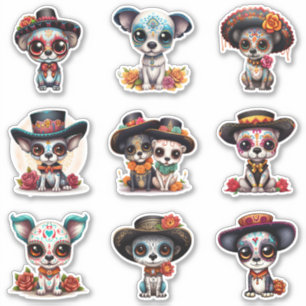 Dia de Los Muertos Dog Stickers - Set von 9 Aufkleber