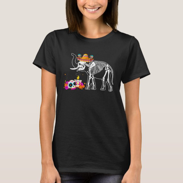 Dia de los Muertos Elephant Sugar Skull Costume T-Shirt (Vorderseite)