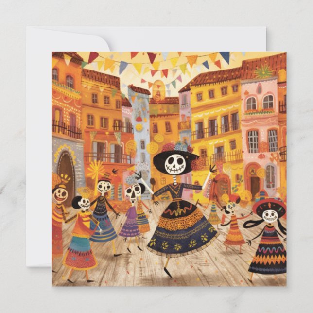 "Dia de los Muertos", farbenfrohe Leinwand des Sch Einladung (Vorderseite)