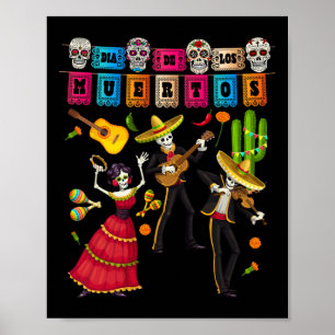Dia De Los Muertos Figures - Mexican Papel Picado Poster