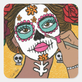 Dia de los Muertos Floral Make Up  Quadratischer Aufkleber