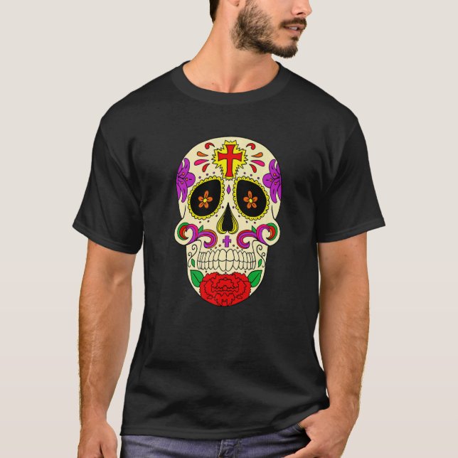 Dia De Los Muertos Flower Flower Mask Skull Premiu T-Shirt (Vorderseite)