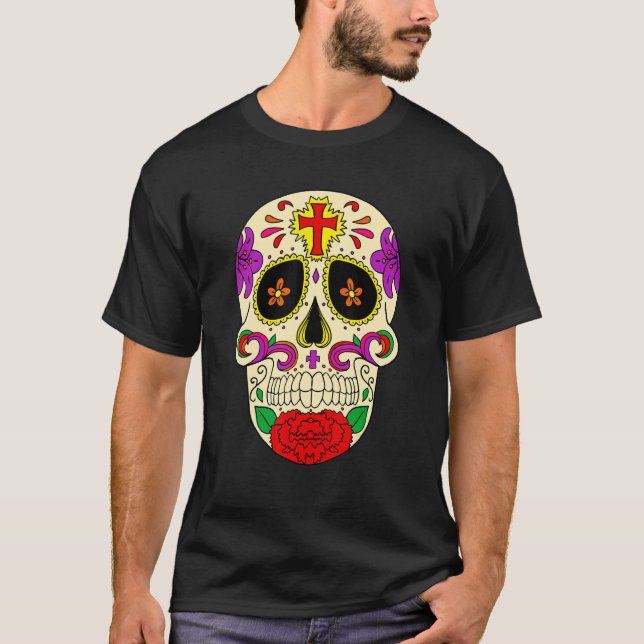 Dia De Los Muertos Flower Flower Mask Skull T-Shirt (Vorderseite)