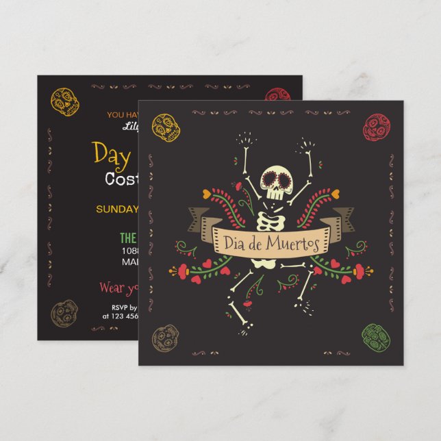 Dia de los Muertos Halloween-Party Einladung (Vorne/Hinten)