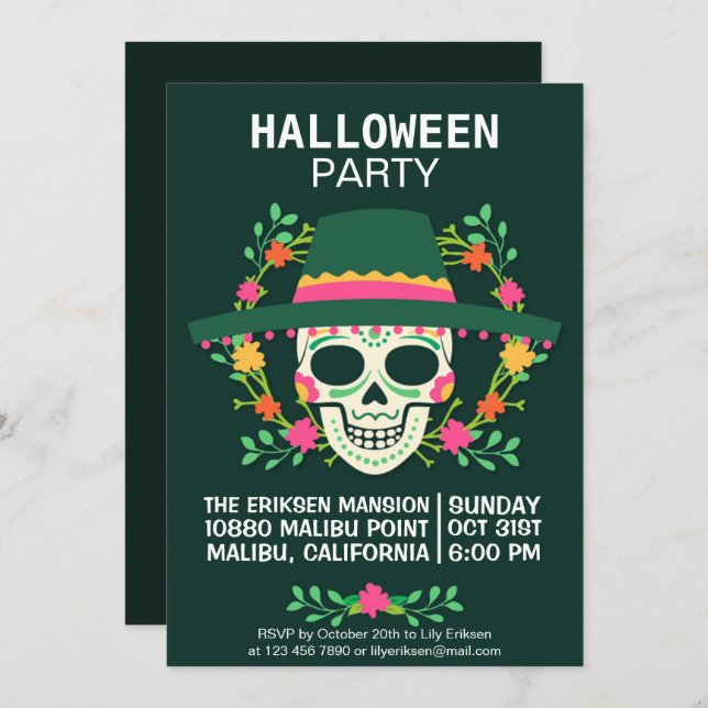 Dia de los Muertos Halloween-Party Einladung (Vorne/Hinten)