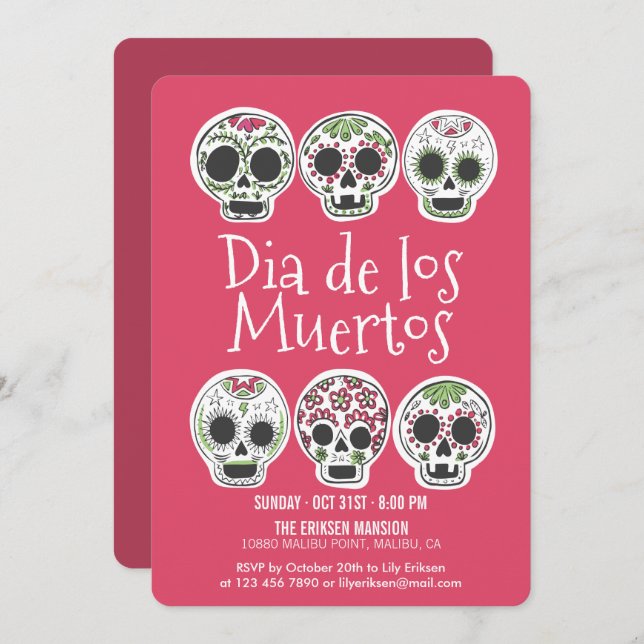 Dia de los Muertos Halloween-Party Einladung (Vorne/Hinten)
