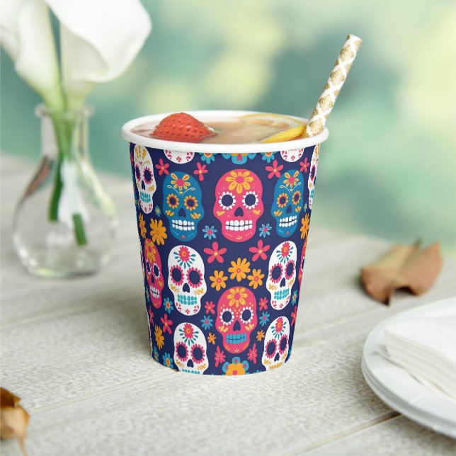 Dia de Los Muertos Halloween Pattern Paper Cups Pappbecher (In Situ)