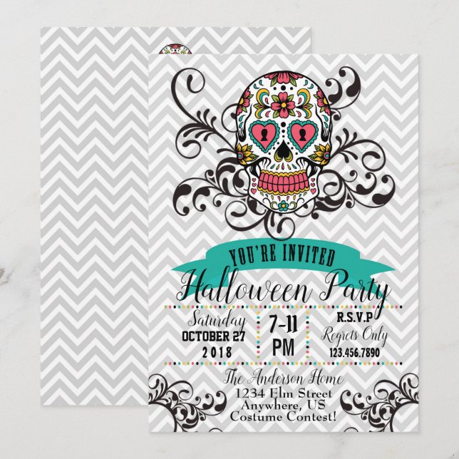 Dia de Los Muertos Invitation Einladung (Vorne/Hinten)
