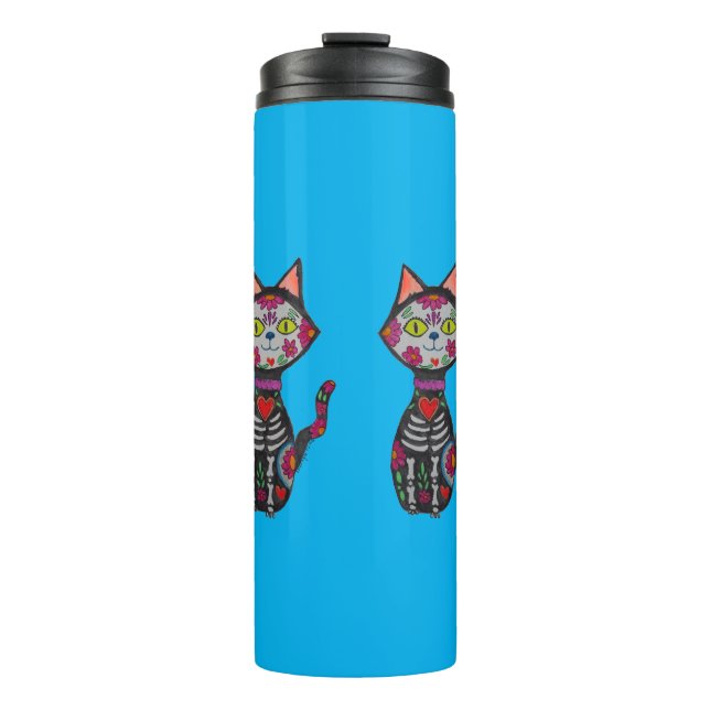 Dia de Los Muertos Katze  Thermosbecher (Vorderseite)