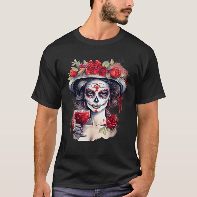 Dia De Los Muertos La Catrina Zucker - Trinkwasser T-Shirt (Vorderseite)