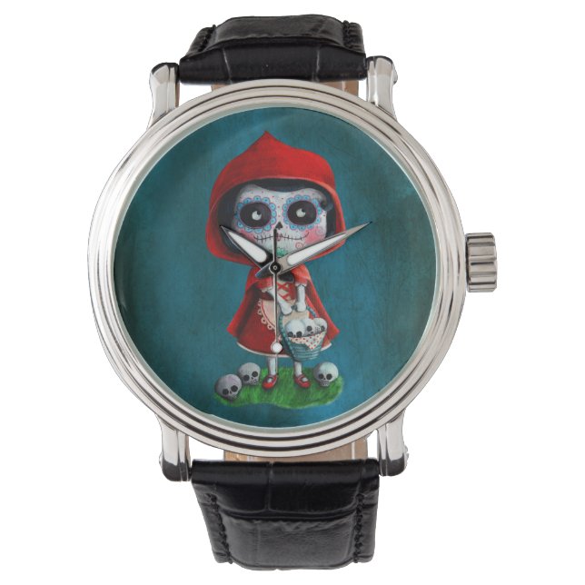 Dia de los Muertos Little Red Riding Hood Armbanduhr (Vorderseite)