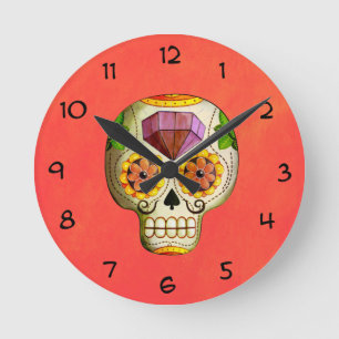 Dia de Los Muertos Mexican Sugar Skull Runde Wanduhr