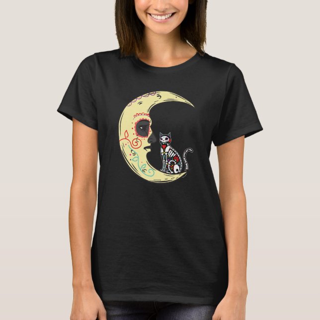 Dia De Los Muertos Moon Sugar Skeleton Cat X Ray T-Shirt (Vorderseite)