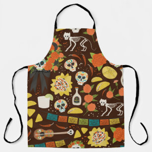 Dia De Los Muertos nahtloses, handgezogenes Modell Schürze