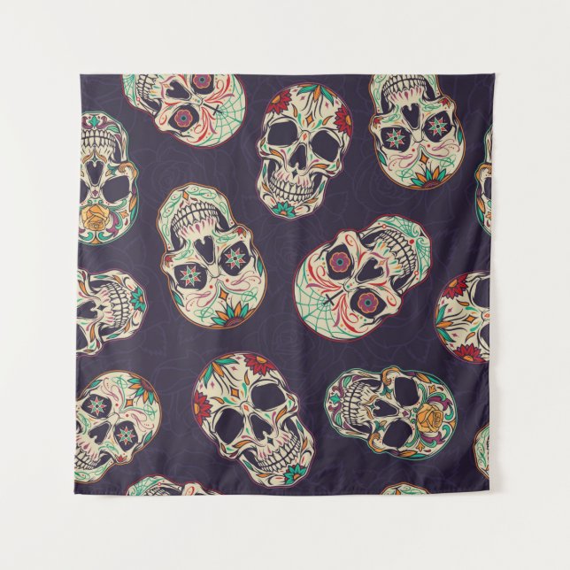 Dia de los muertos nahtloses Muster mit Zucker sku Wandteppich (Vorderseite)