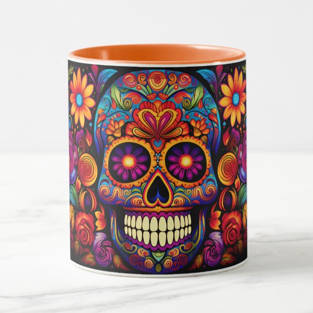 Dia de los Muertos Name Skull Orange Inside Tasse (Von Creator hochgeladen)