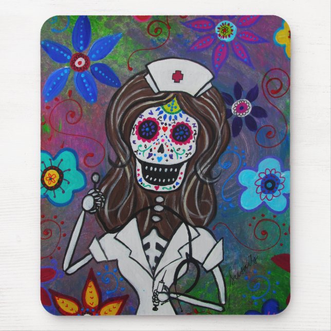 Dia de Los Muertos Nurse RN Mousepad (Vorne)