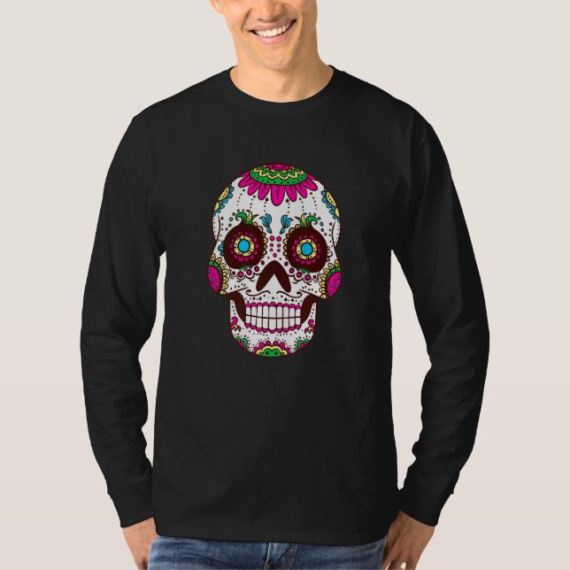 Dia De Los Muertos Pink Elements Skull Mask Premiu T-Shirt (Vorderseite)