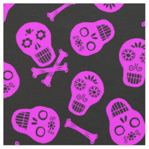 Dia de los Muertos Pink Paper Skulls Muster Stoff