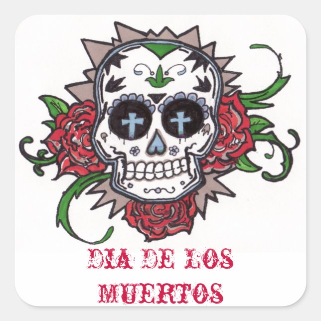 dia de los muertos quadratischer aufkleber (Vorderseite)