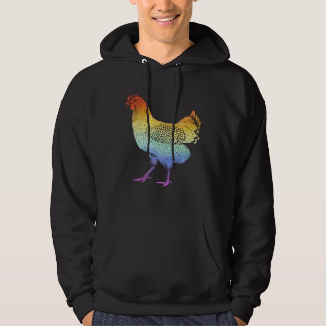 Dia De Los Muertos Rainbow Rooster Skull Cockerel Hoodie (Vorderseite)