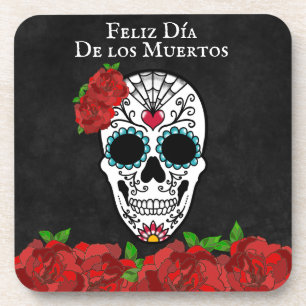 Dia De Los Muertos Red Turquoise Sugar Skull Getränkeuntersetzer