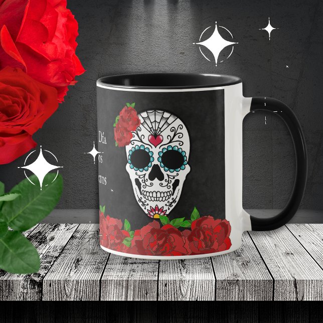 Dia De Los Muertos Red Turquoise Sugar Skull Tasse (Von Creator hochgeladen)