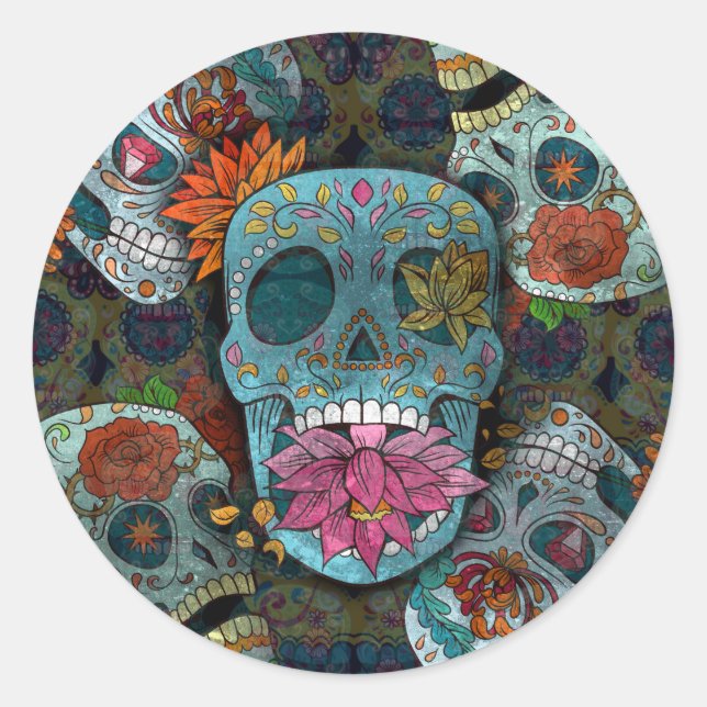 Dia De Los Muertos Runder Aufkleber (Vorderseite)