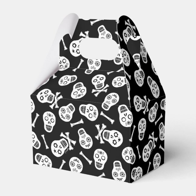 Dia de los Muertos Schwarz und Weiß Paper Skulls Geschenkschachtel (Vorderseite)