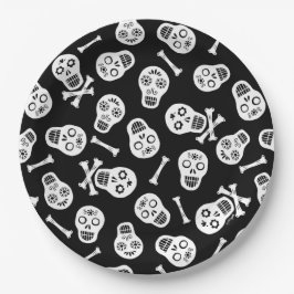 Dia de los Muertos Schwarz und Weiß Paper Skulls Pappteller