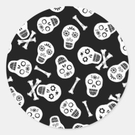 Dia de los Muertos Schwarz und Weiß Paper Skulls Runder Aufkleber