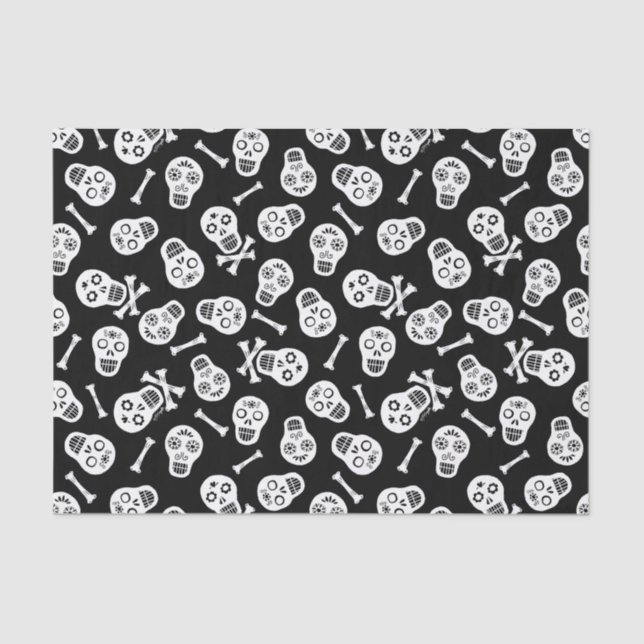 Dia de los Muertos Schwarz und Weiß Paper Skulls Seidenpapier (Vorderseite)