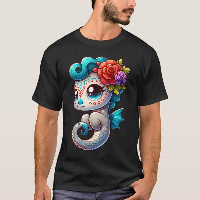 Dia De Los Muertos Seepferd T-Shirt (Vorderseite)