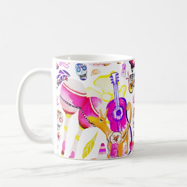 Dia De Los Muertos- Skeleton, Dog, Mexikanische Mu Kaffeetasse (Links)