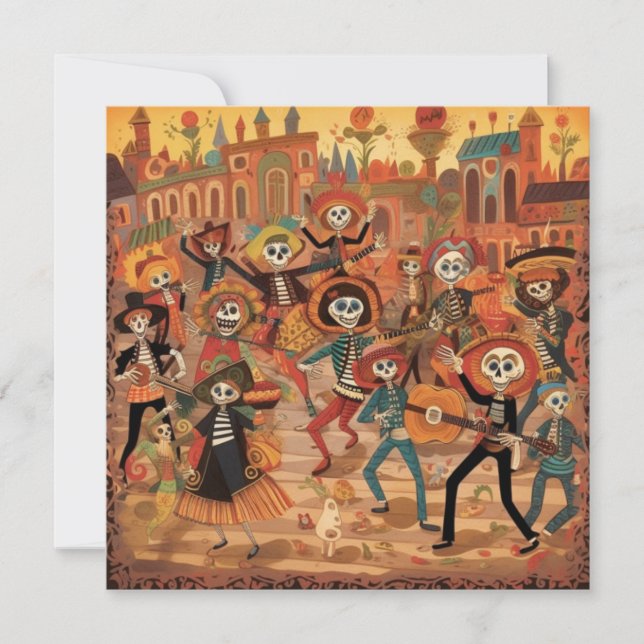 Dia de los Muertos, "Skeleton Fiesta Parade" Einladung (Vorderseite)