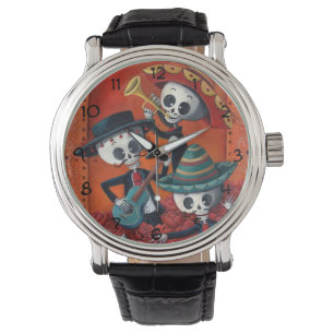 Dia de Los Muertos Skeleton Mariachi Trio Armbanduhr