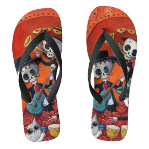 Dia de Los Muertos Skeleton Mariachi Trio Flip Flops