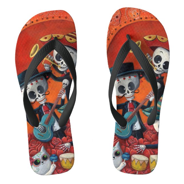 Dia de Los Muertos Skeleton Mariachi Trio Flip Flops (Fußbett)