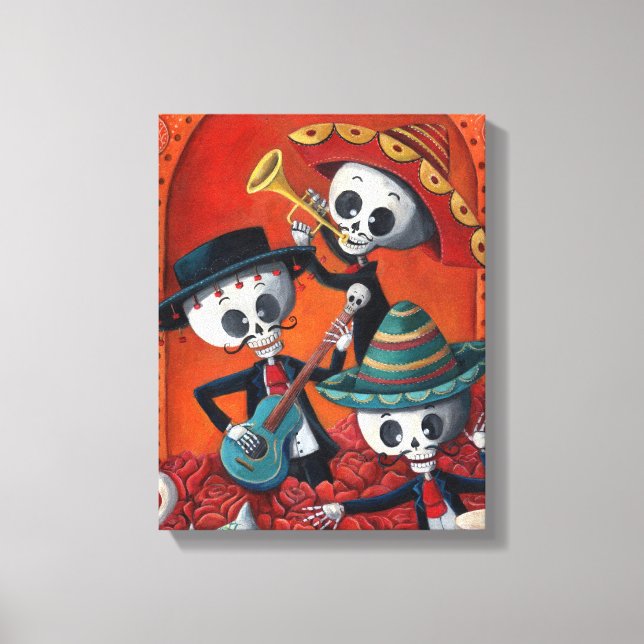 Dia de Los Muertos Skeleton Mariachi Trio Leinwanddruck (Vorderseite)