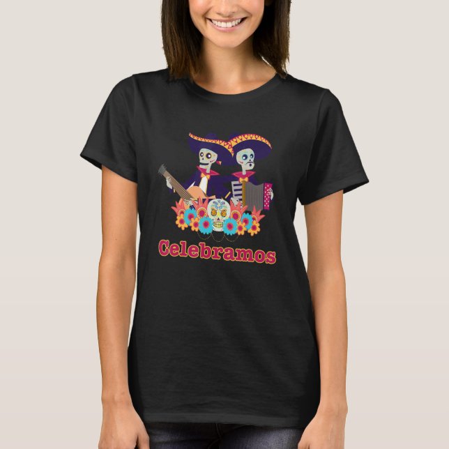 Dia de Los Muertos Skeleton Playing Guitar and Acc T-Shirt (Vorderseite)