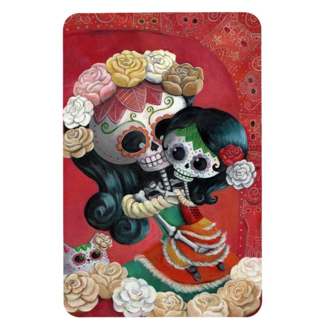 Dia de Los Muertos Skeletons Mutter und Tochter Magnet (Vertikal)