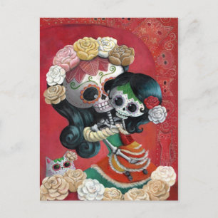 Dia de Los Muertos Skeletons Mutter und Tochter Postkarte