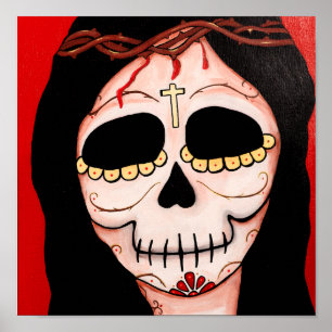 Dia de los Muertos Skeletts Jesus Print Poster