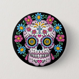 Dia de Los Muertos Skull Button